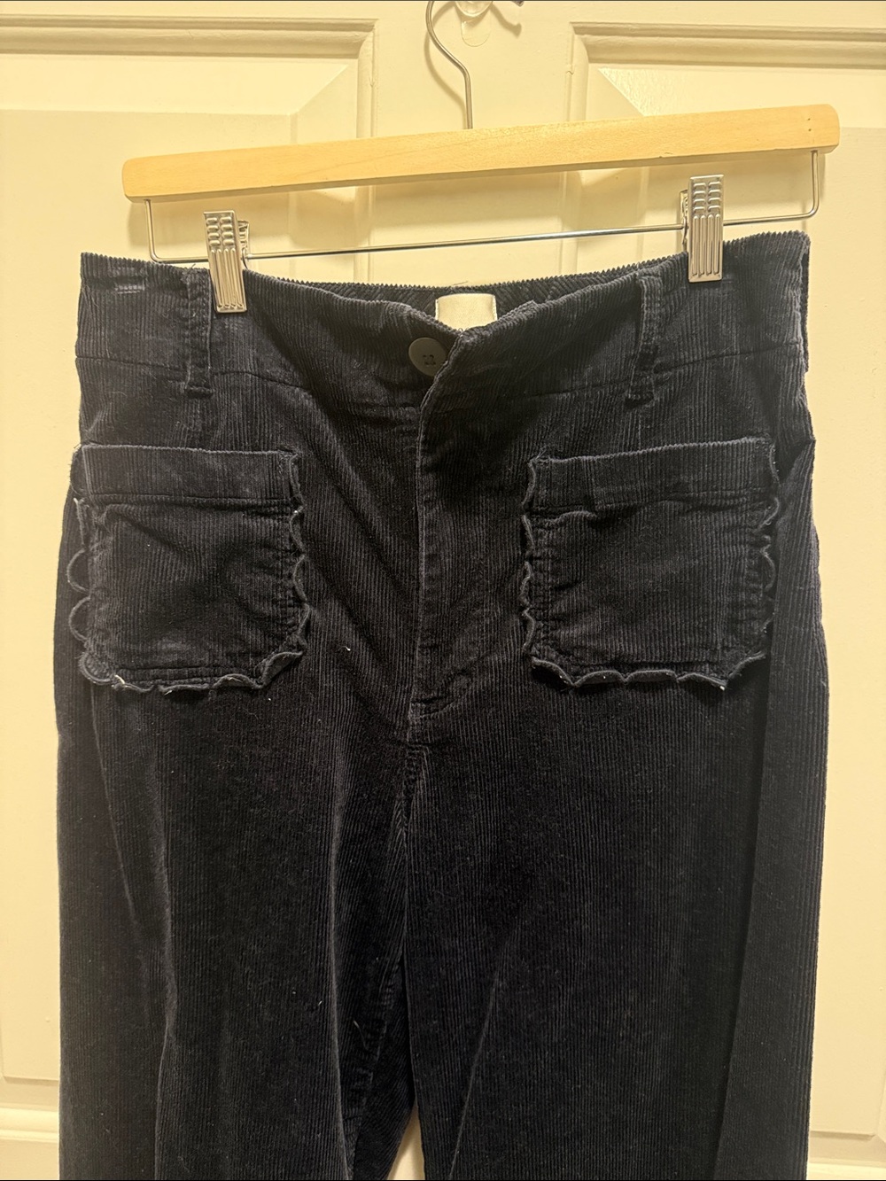 Maeve Collette Navy High-Rise Corduroy Jeans with Front Patch Pockets, - Picture 2 of 4